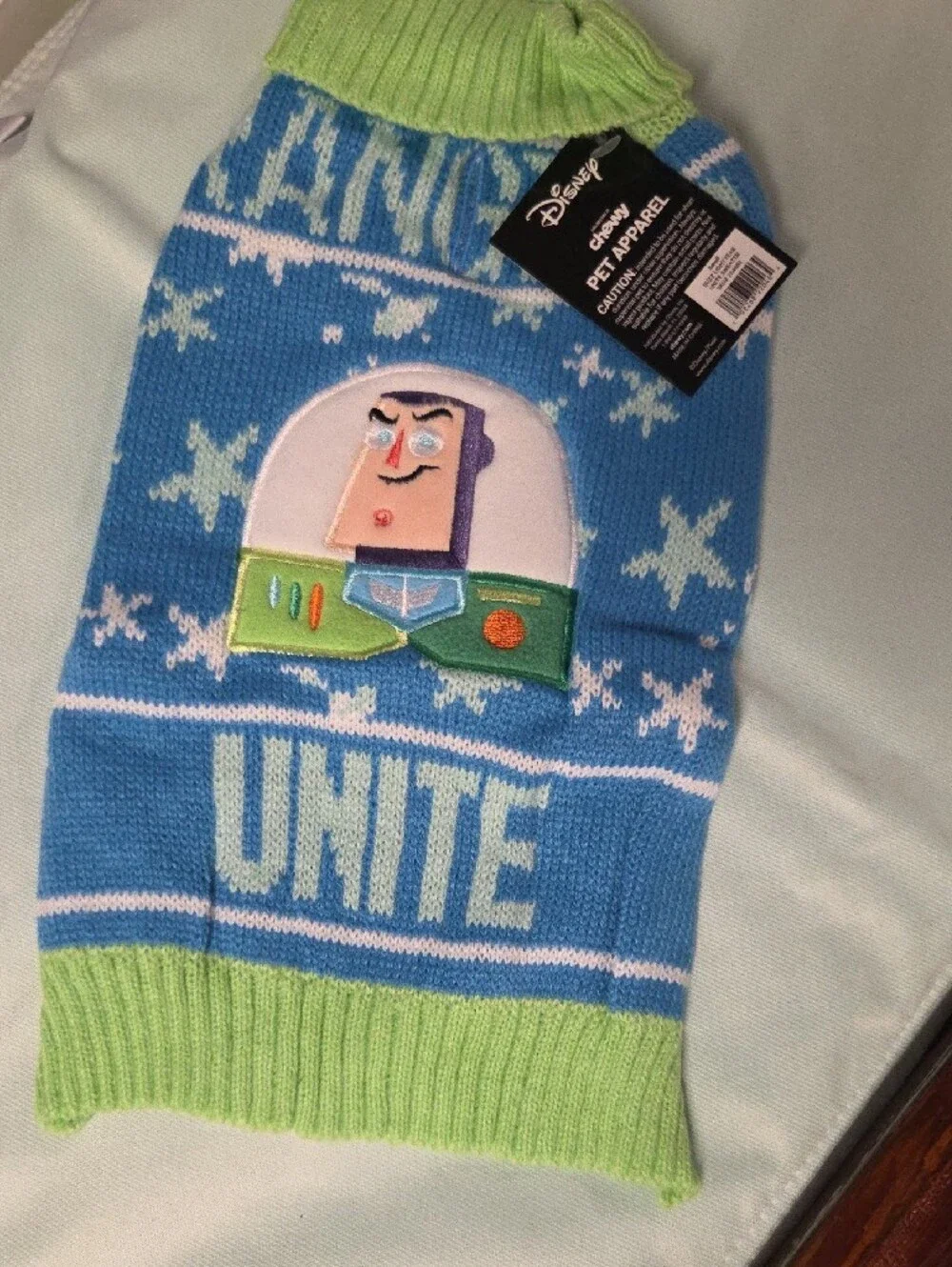 Disney Blue and Green 'Unite' Knit Dog Sweater - Buzz Motif